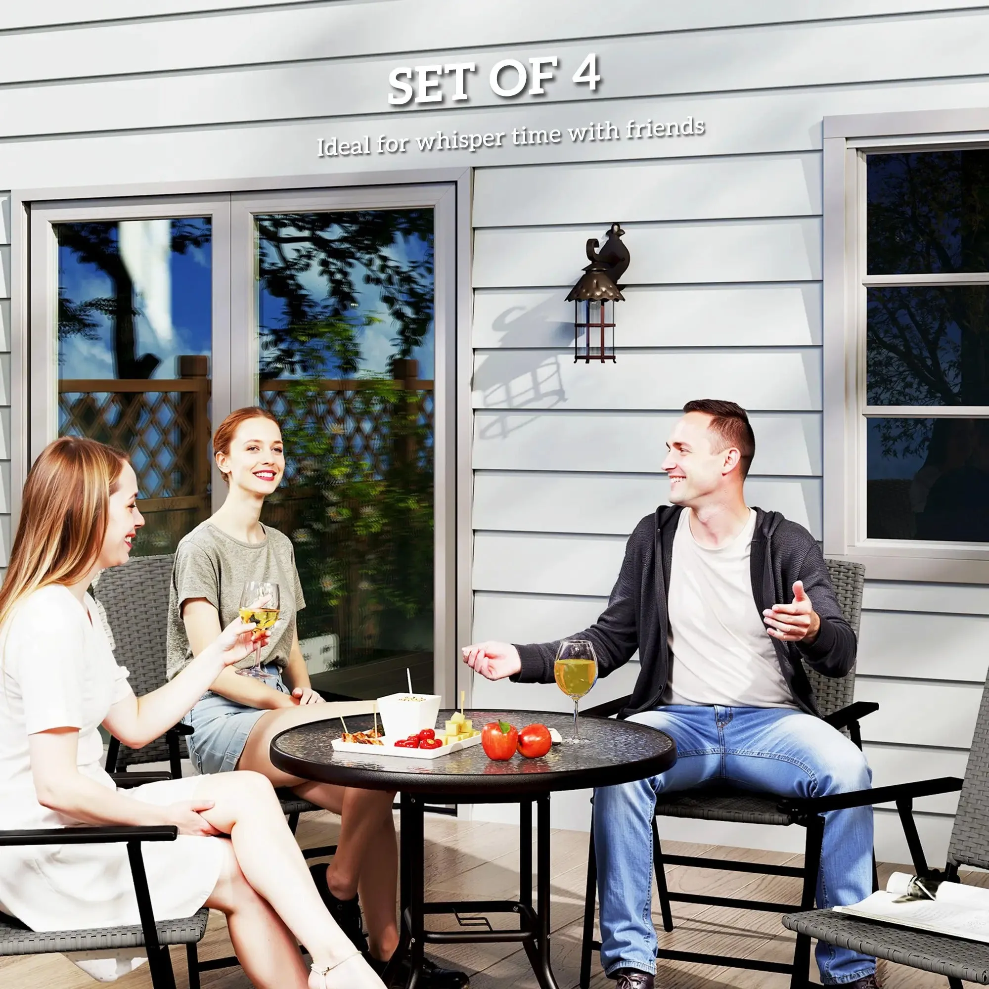 - Set Rattan Versatile Four Folding Of Outsunny Grey Protected Chairs Seat
