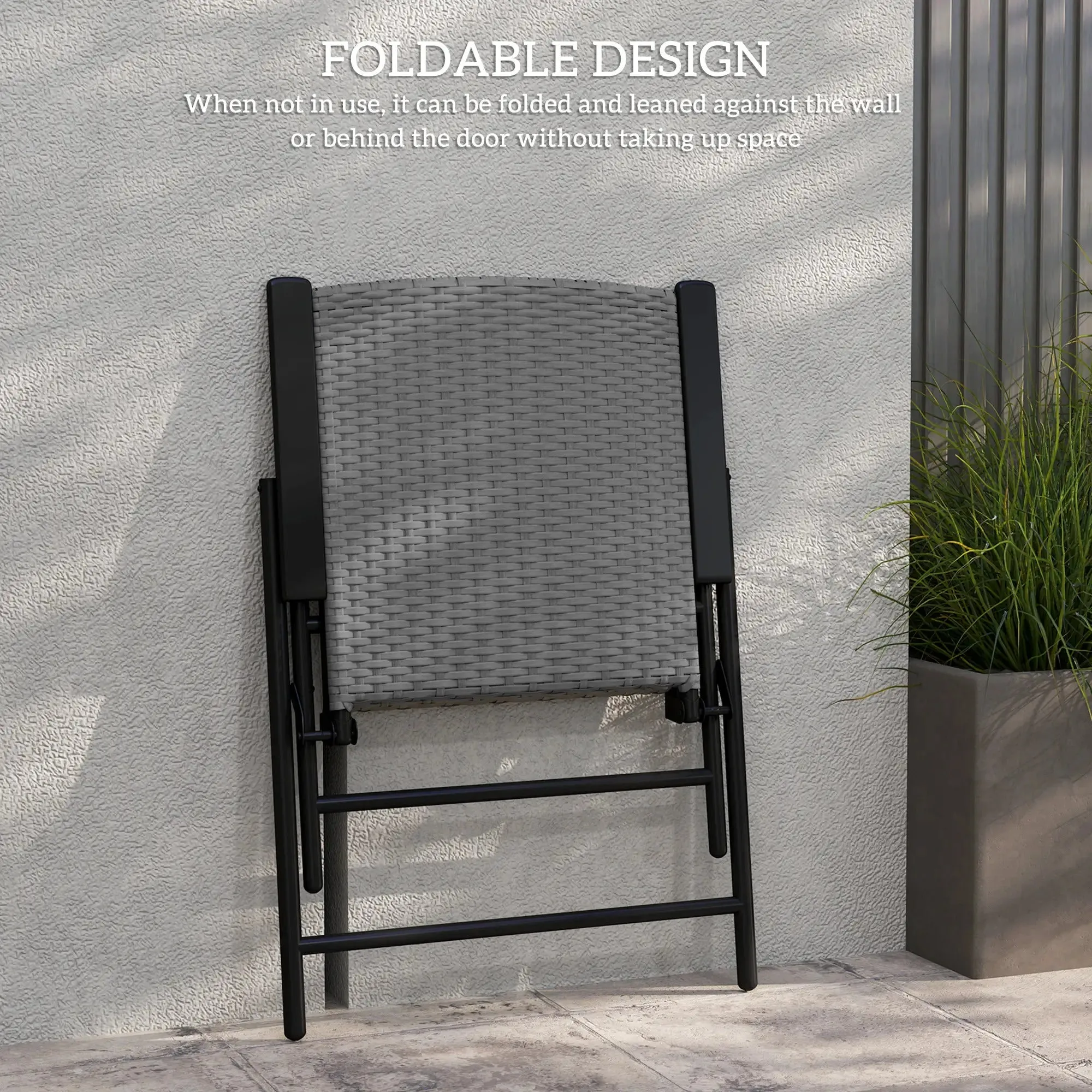 - Set Rattan Versatile Four Folding Of Outsunny Grey Protected Chairs Seat
