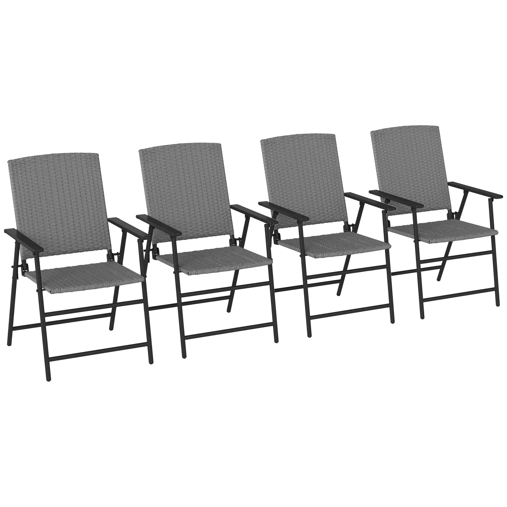 - Set Rattan Versatile Four Folding Of Outsunny Grey Protected Chairs Seat
