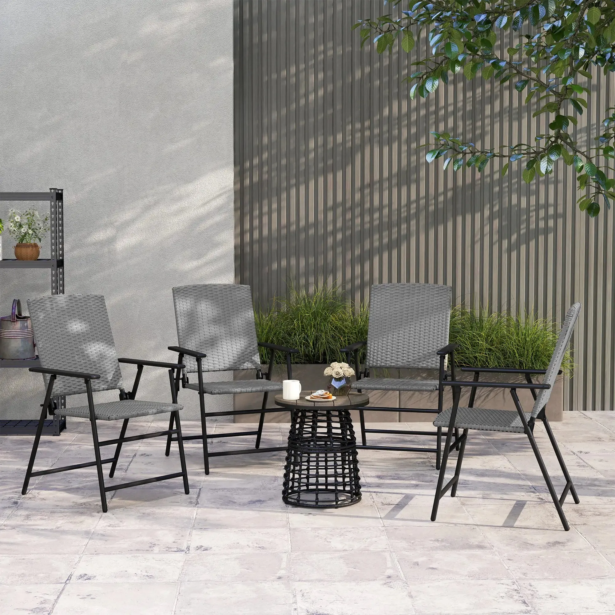 - Set Rattan Versatile Four Folding Of Outsunny Grey Protected Chairs Seat