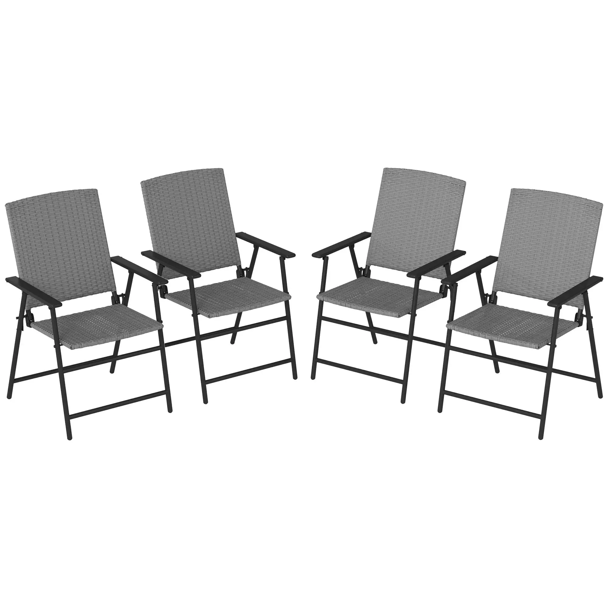 - Set Rattan Versatile Four Folding Of Outsunny Grey Protected Chairs Seat