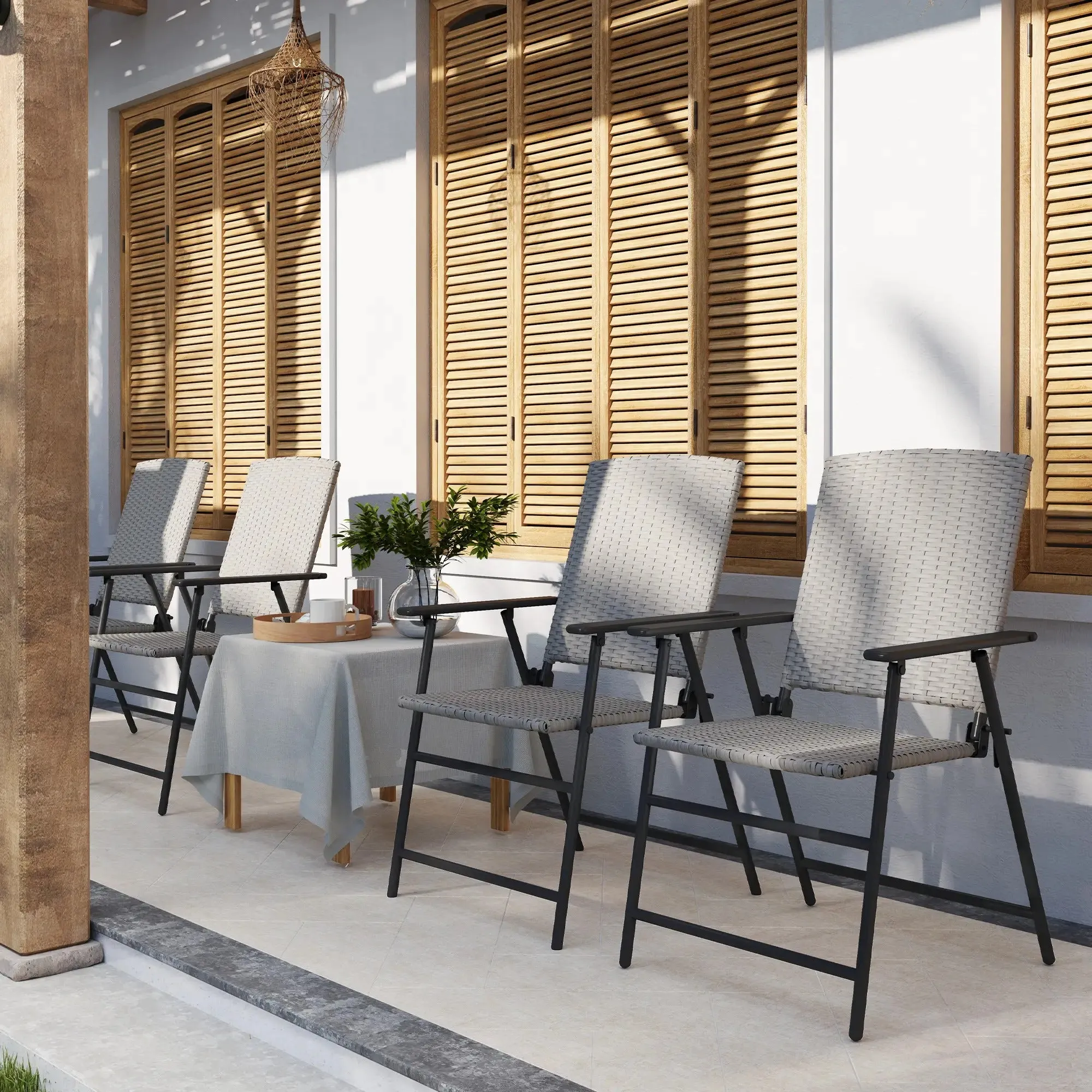 - Set Rattan Versatile Four Folding Of Outsunny Grey Protected Chairs Seat
