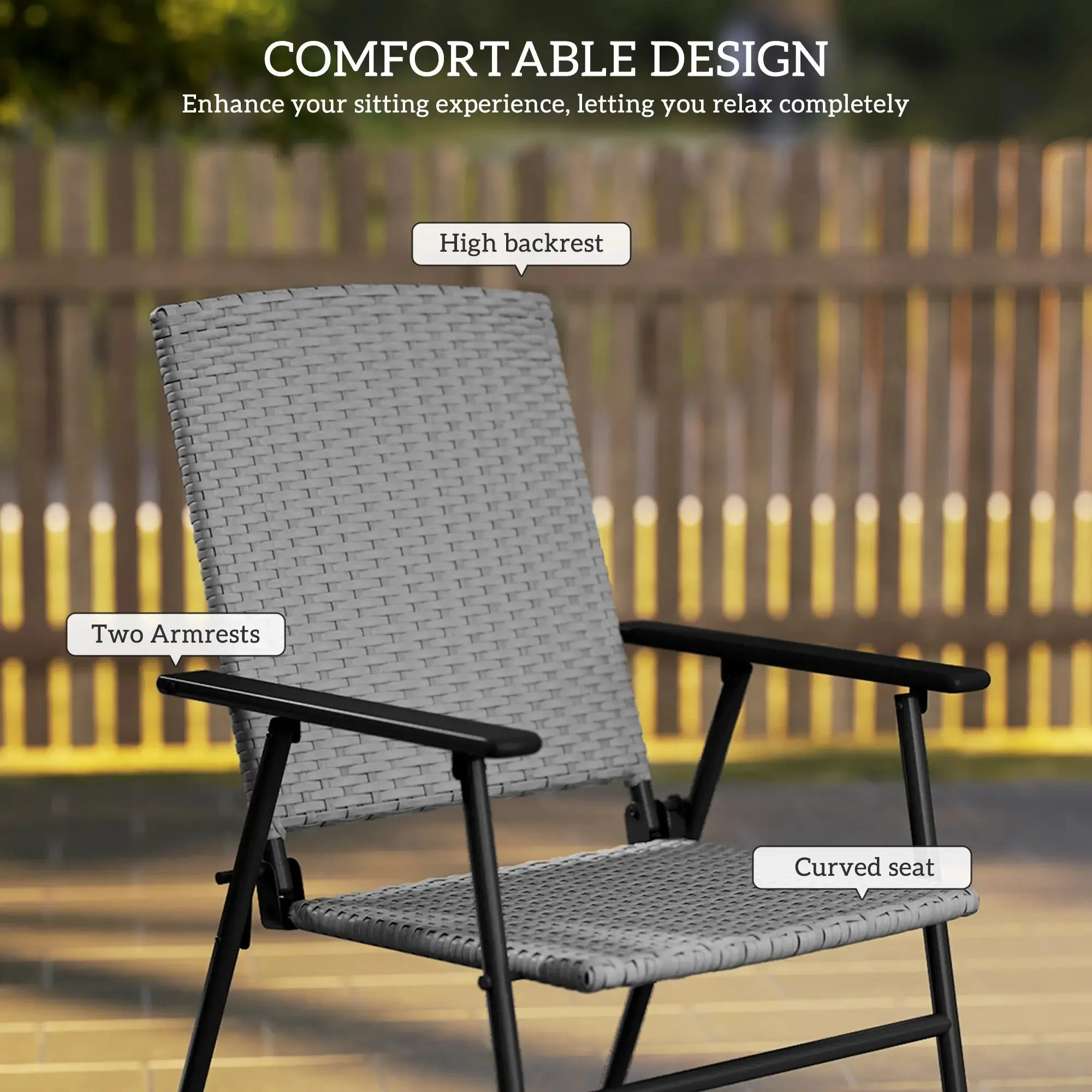 - Set Rattan Versatile Four Folding Of Outsunny Grey Protected Chairs Seat