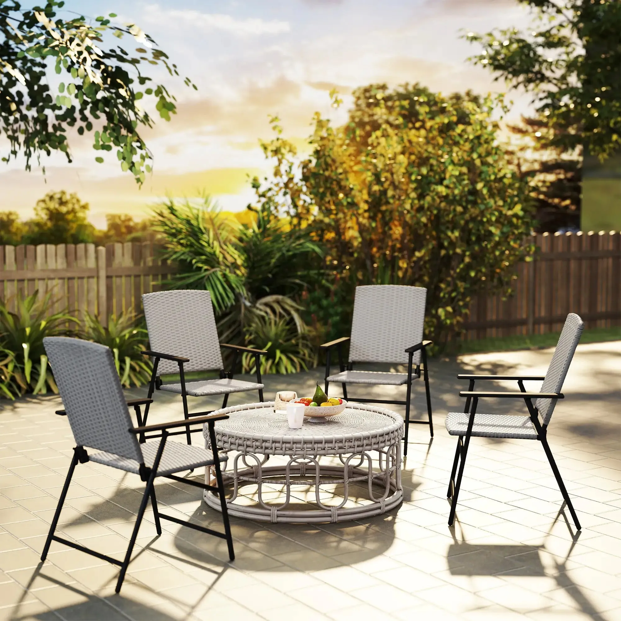 - Set Rattan Versatile Four Folding Of Outsunny Grey Protected Chairs Seat