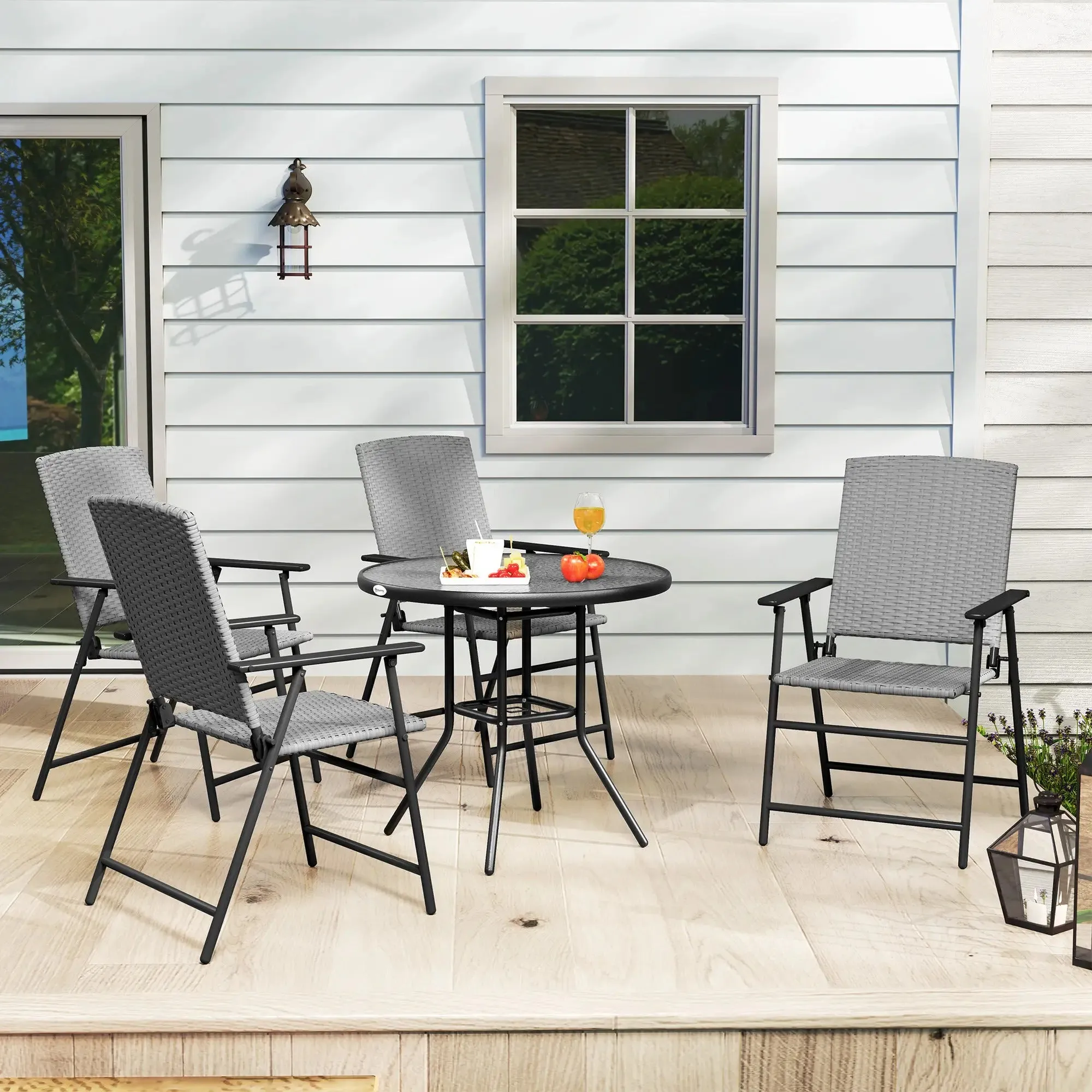 - Set Rattan Versatile Four Folding Of Outsunny Grey Protected Chairs Seat