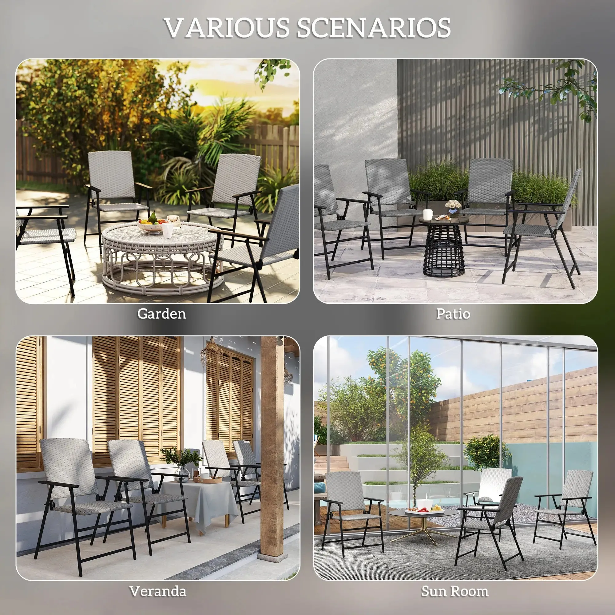 - Set Rattan Versatile Four Folding Of Outsunny Grey Protected Chairs Seat