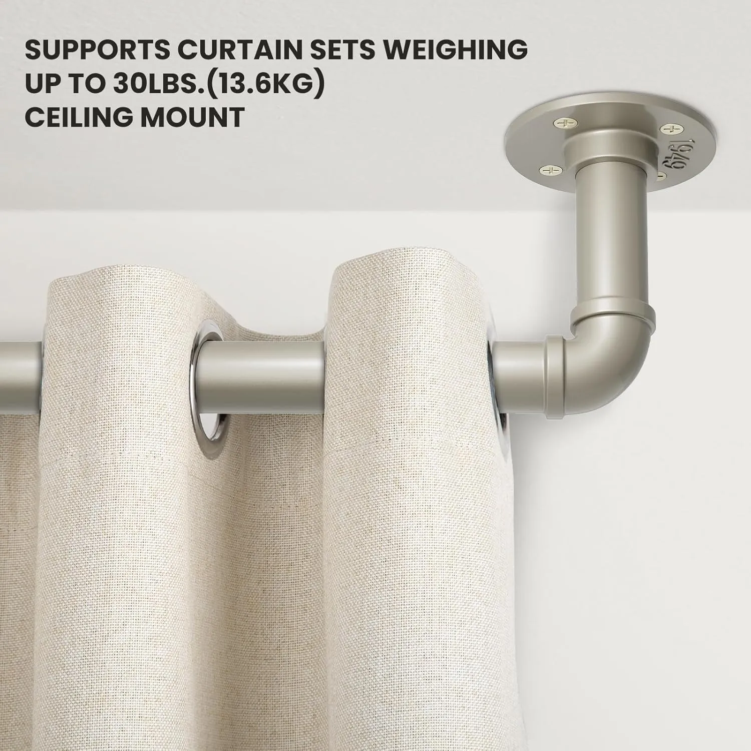 1 Inch Curtain Rods for Windows 72 to 144, Outdoor Industrial Adjustable Blackout Curtain Rod, Indoor Heavy Duty Wrap Around Drapery Pole, Nickel, 72-144"