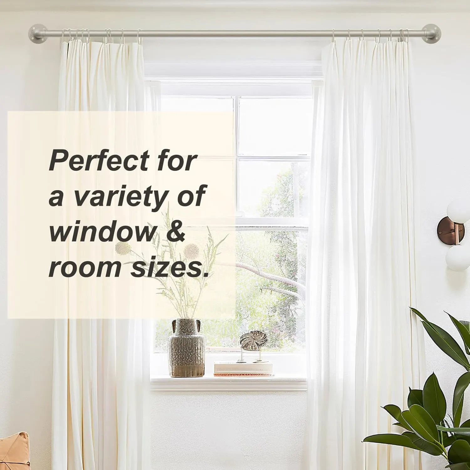 1 Inch Curtain Rods for Windows 72 to 144, Outdoor Industrial Adjustable Blackout Curtain Rod, Indoor Heavy Duty Wrap Around Drapery Pole, Nickel, 72-144"