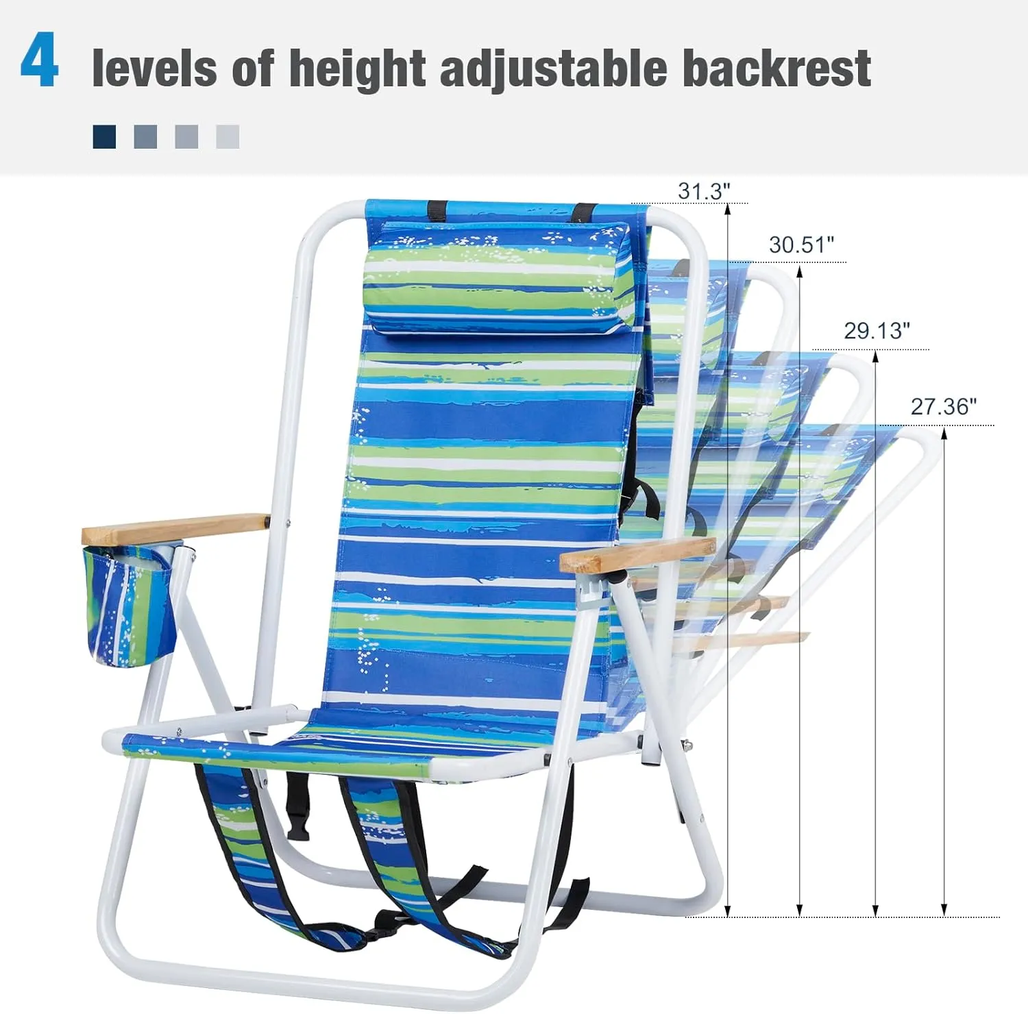 1 Pack Outdoor Beach Portable Lawn Chair,Portable Lightweight Folding Chair for Adults,Folding Beach Chair,Portable Backpack Foldable Camping Chair,with Cup Holder,for Patio Pool Yard Garden (Blue)