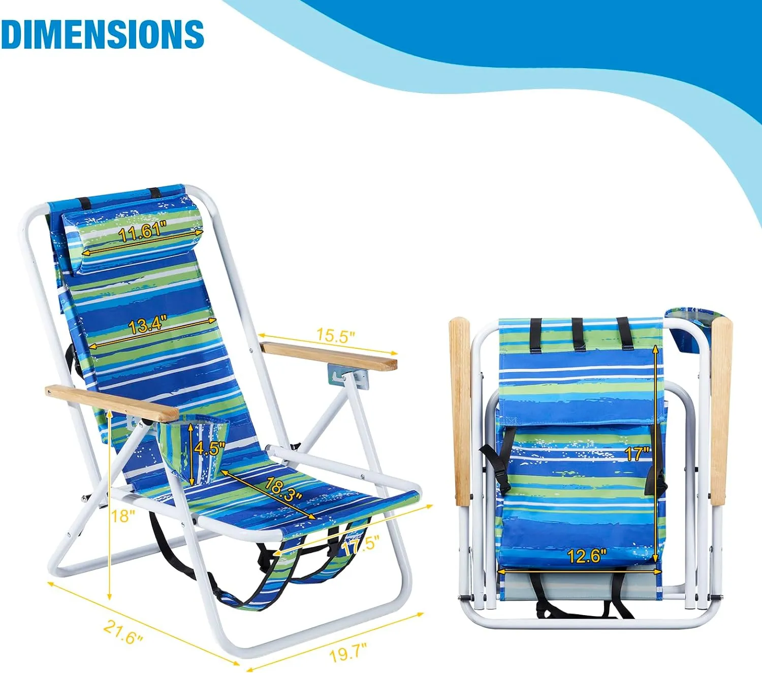 1 Pack Outdoor Beach Portable Lawn Chair,Portable Lightweight Folding Chair for Adults,Folding Beach Chair,Portable Backpack Foldable Camping Chair,with Cup Holder,for Patio Pool Yard Garden (Blue)