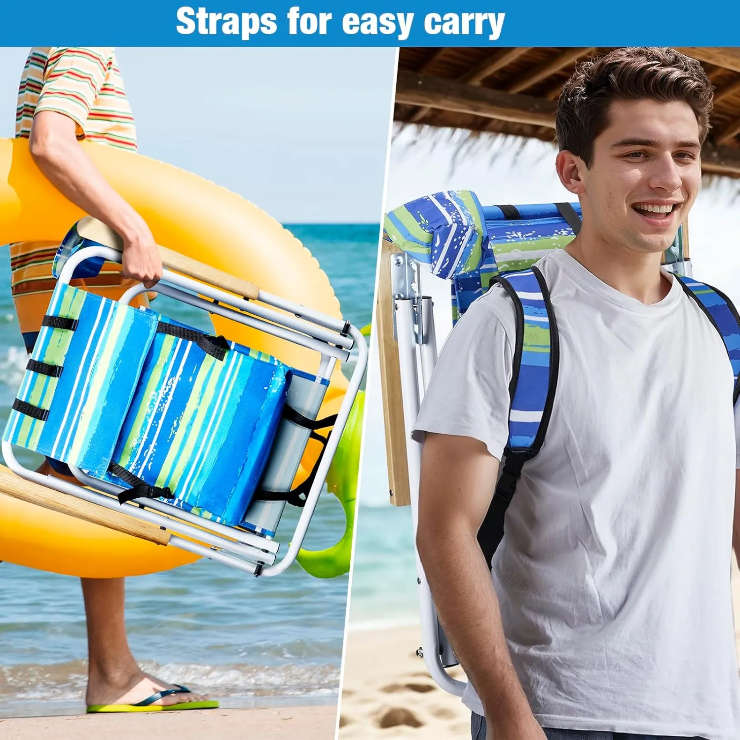 1 Pack Outdoor Beach Portable Lawn Chair,Portable Lightweight Folding Chair for Adults,Folding Beach Chair,Portable Backpack Foldable Camping Chair,with Cup Holder,for Patio Pool Yard Garden (Blue)