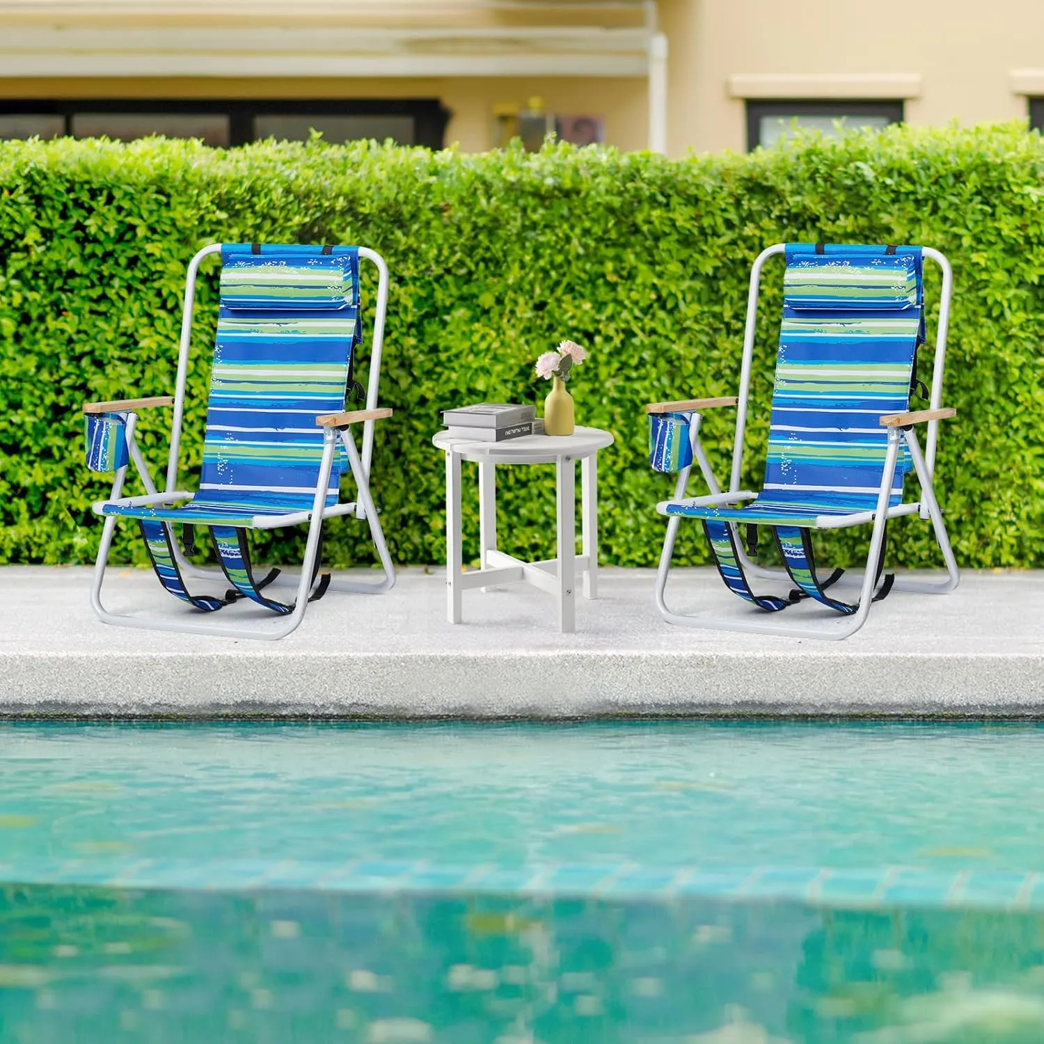 1 Pack Outdoor Beach Portable Lawn Chair,Portable Lightweight Folding Chair for Adults,Folding Beach Chair,Portable Backpack Foldable Camping Chair,with Cup Holder,for Patio Pool Yard Garden (Blue)