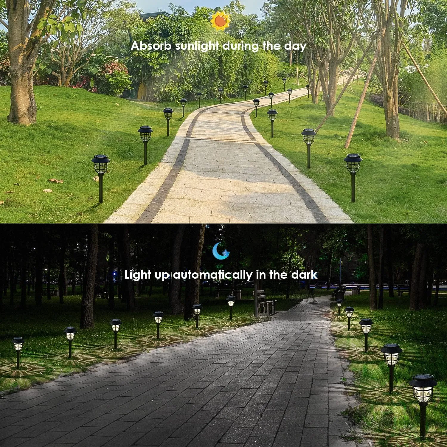 10 Pack Solar Pathway Lights Outdoor - Bright Solar Powered Garden Light with Warm White LED, Auto On/Off Waterproof Path Lights Decorative, Landscape Lighting for Yard Patio Walkway Driveway