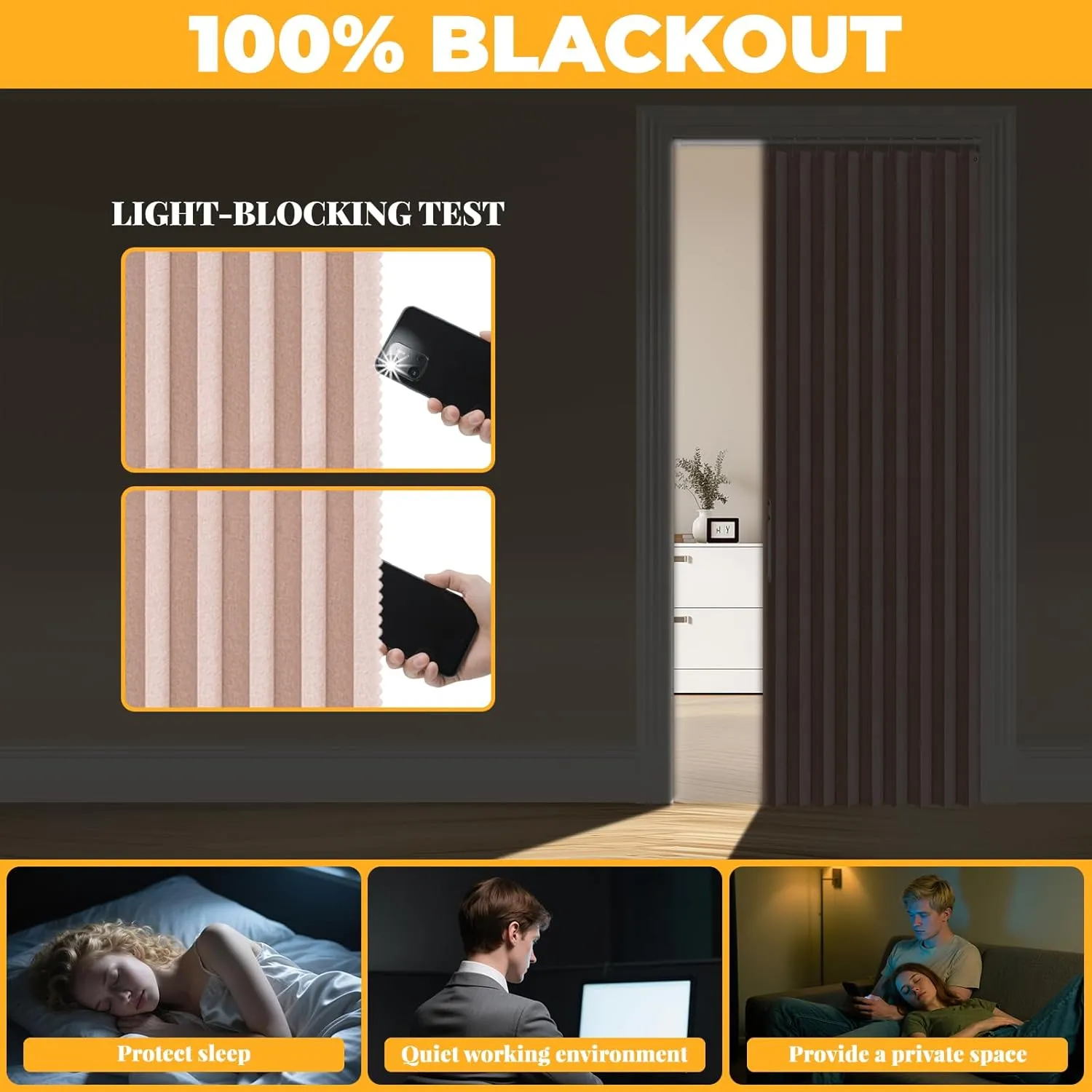 100% Blackout Magnetic Door Curtain Accordion Doors Interior Closet Door Curtain Invisible Applicable Bedroom Room Living Room Doorway （Pink 52" W x 78" L 1 Panel