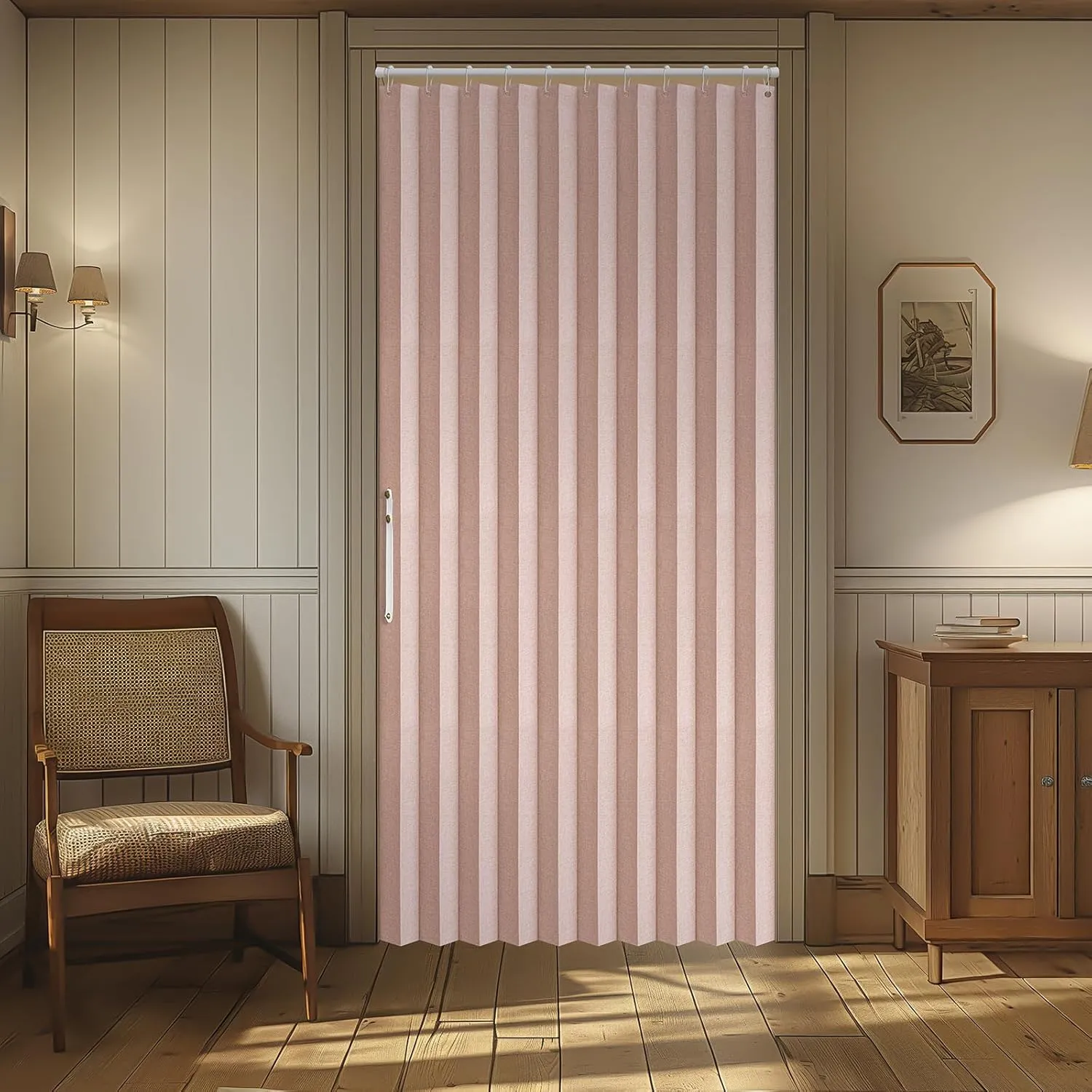 100% Blackout Magnetic Door Curtain Accordion Doors Interior Closet Door Curtain Invisible Applicable Bedroom Room Living Room Doorway （Pink 52" W x 78" L 1 Panel