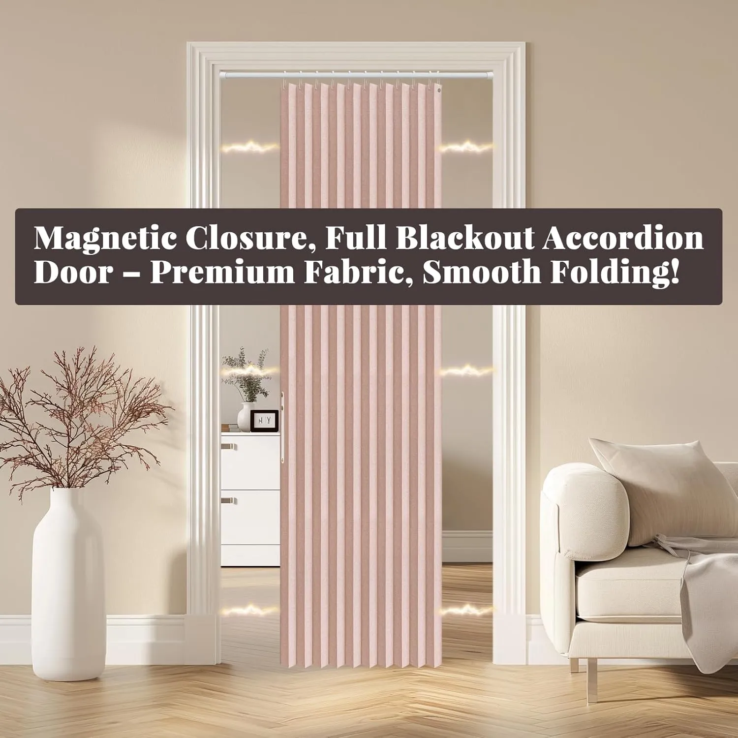100% Blackout Magnetic Door Curtain Accordion Doors Interior Closet Door Curtain Invisible Applicable Bedroom Room Living Room Doorway （Pink 52" W x 78" L 1 Panel