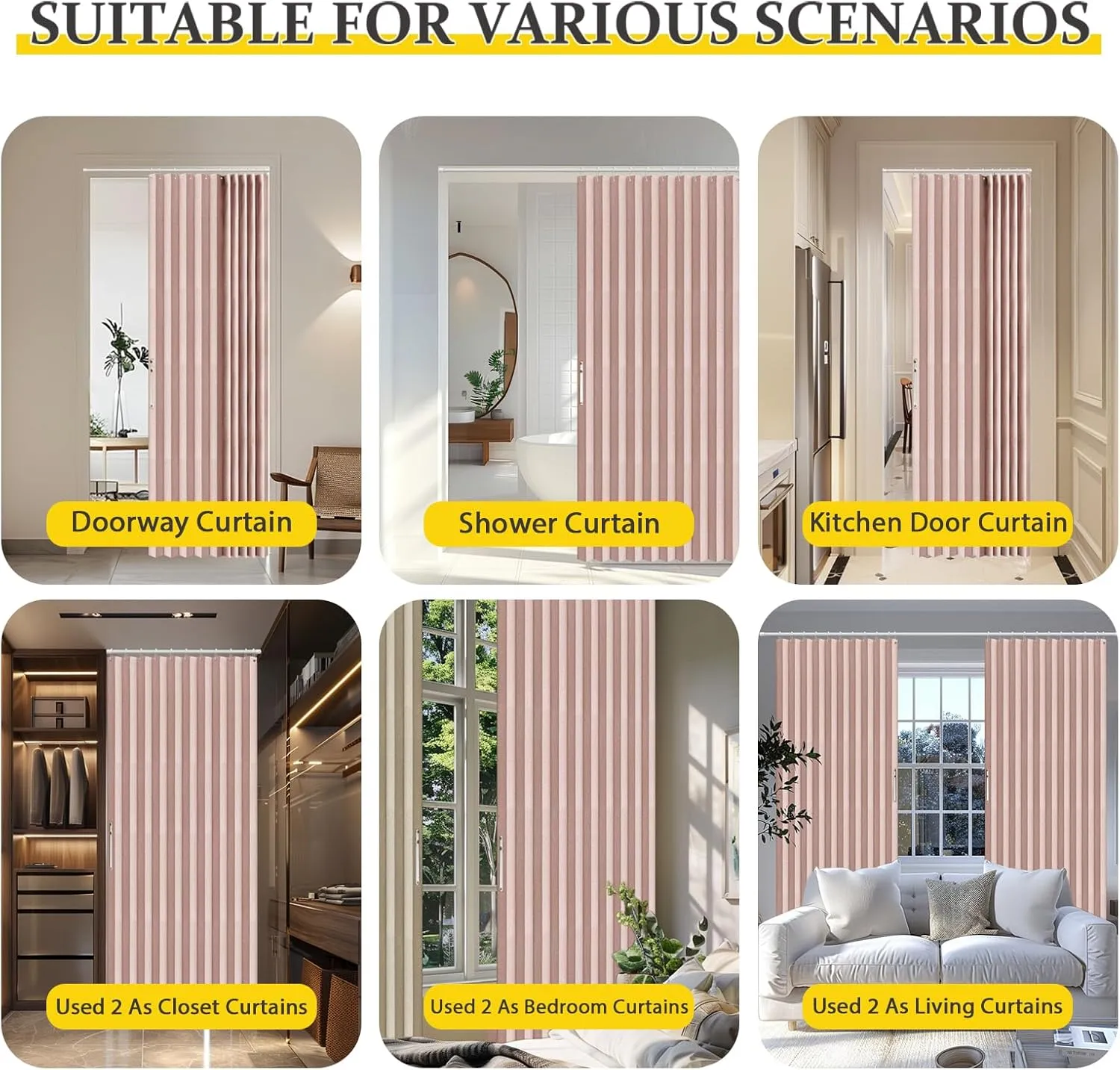 100% Blackout Magnetic Door Curtain Accordion Doors Interior Closet Door Curtain Invisible Applicable Bedroom Room Living Room Doorway （Pink 52" W x 78" L 1 Panel