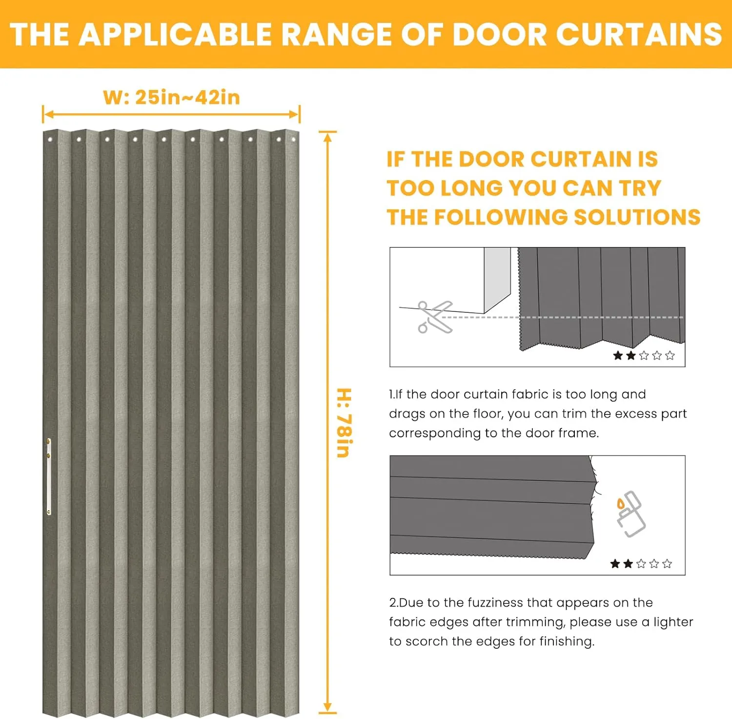 100% Blackout Magnetic Door Curtain Folding Door Accordion Door Closet Door Curtain Invisible Applicable Bedroom Room Living Room Doorway （Grey 42" W x 78" L 1 Panel