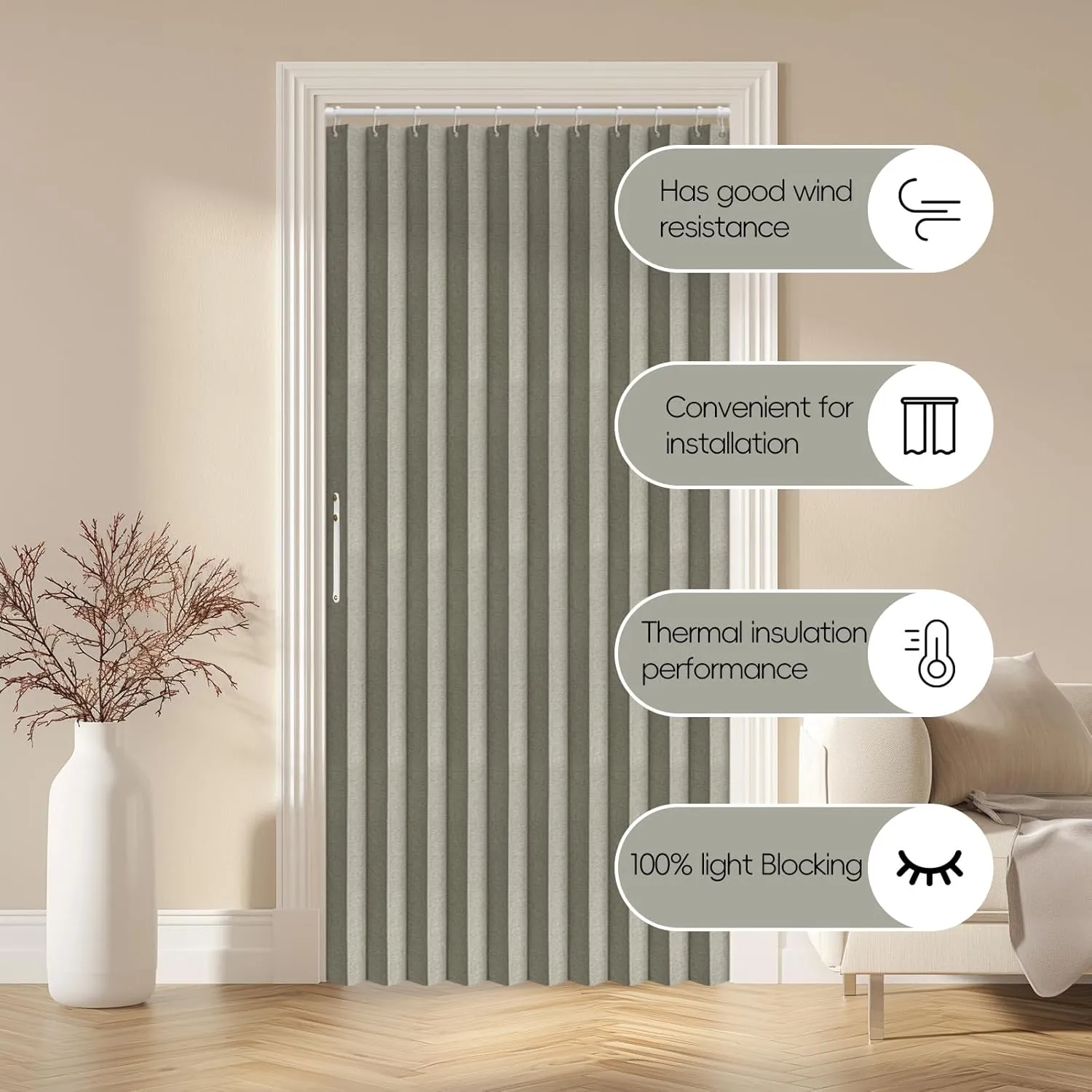 100% Blackout Magnetic Door Curtain Folding Door Accordion Door Closet Door Curtain Invisible Applicable Bedroom Room Living Room Doorway （Grey 42" W x 78" L 1 Panel