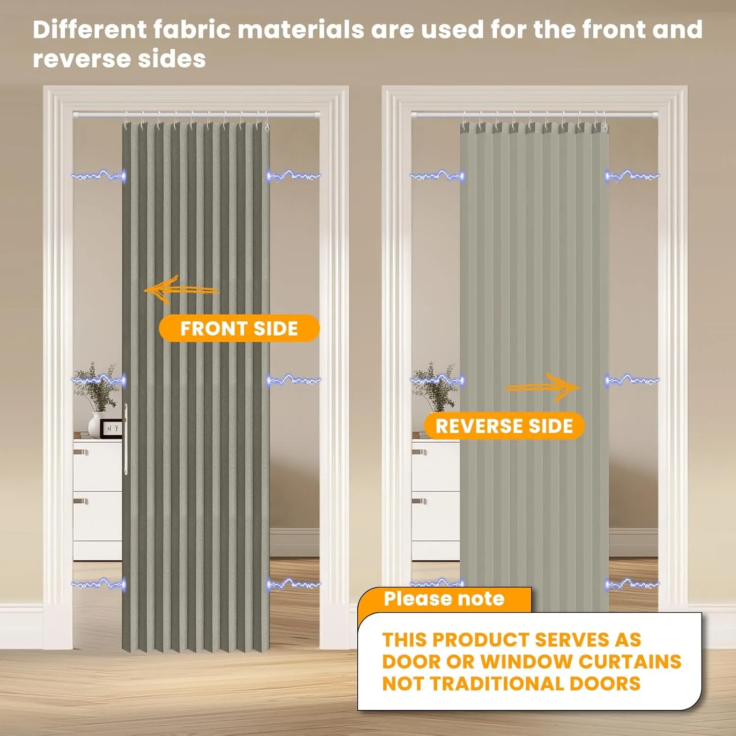 100% Blackout Magnetic Door Curtain Folding Door Accordion Door Closet Door Curtain Invisible Applicable Bedroom Room Living Room Doorway （Grey 42" W x 78" L 1 Panel