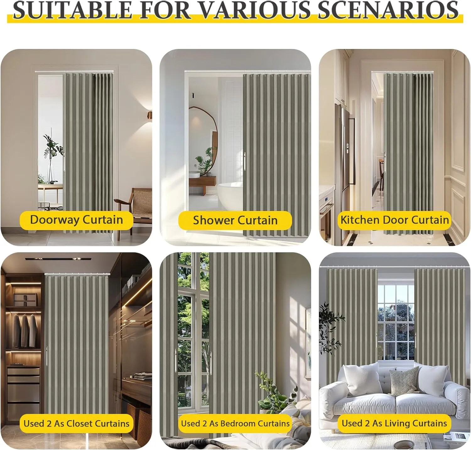 100% Blackout Magnetic Door Curtain Folding Door Accordion Door Closet Door Curtain Invisible Applicable Bedroom Room Living Room Doorway （Grey 42" W x 78" L 1 Panel