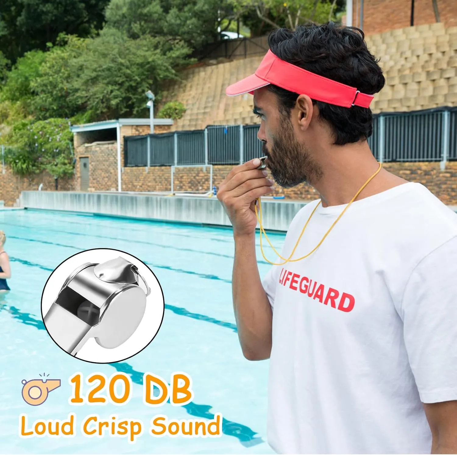 100 Pcs Stainless Steel Whistle with Lanyard, Sports Whistles for Adults, Loud Metal Whistle Bulk for Teachers, Coaches, Police, Referees