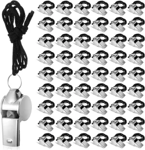 100 Pcs Whistles, Stainless Steel Whistle with Lanyard, Sports Coach Whistle Whistle for Adults, Loud Metal Whistle Bulk for Coaches, Teachers, Police, Referees Officials