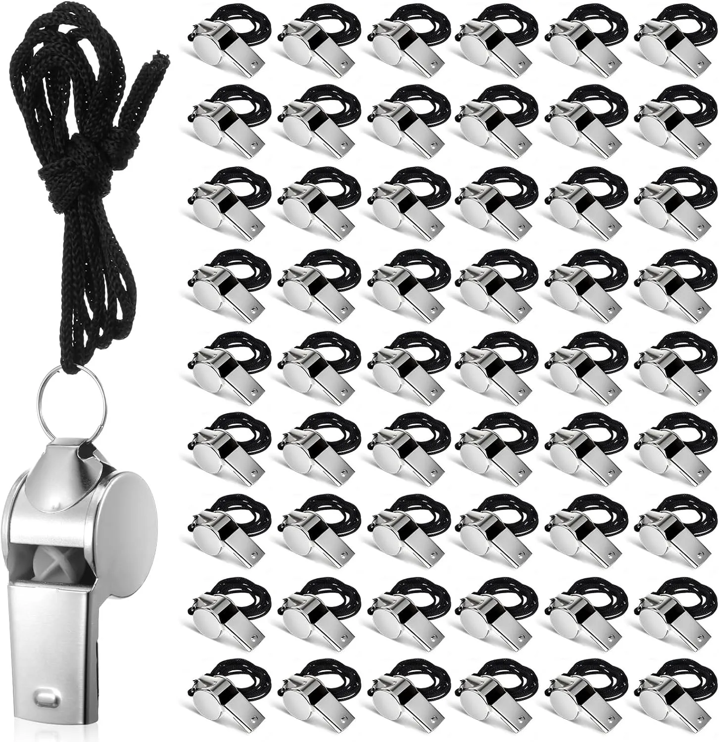 100 Pcs Whistles, Stainless Steel Whistle with Lanyard, Sports Coach Whistle Whistle for Adults, Loud Metal Whistle Bulk for Coaches, Teachers, Police, Referees Officials