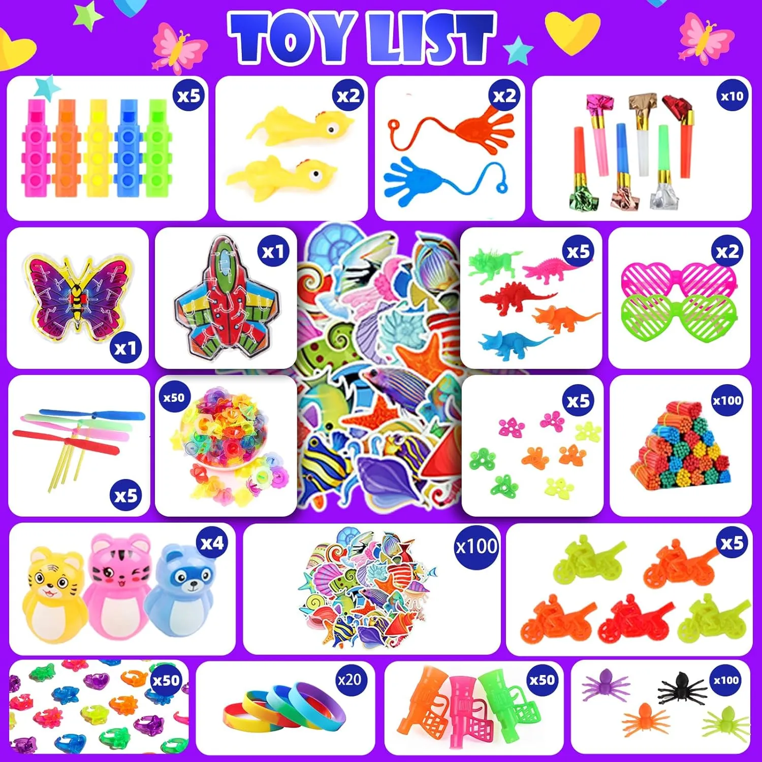 1000Pcs Bulk Party Favors for Kids, Fidget Toys Pack,Stocking Stuffers, Treasure Box Chest, Birthday Party, Classroom Carnival Prizes, Pinata Stuffers, Goodie Bag Stuffers, Stress Relief, Sensory Toys