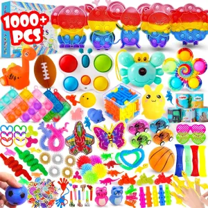 1000Pcs Bulk Party Favors for Kids, Fidget Toys Pack,Stocking Stuffers, Treasure Box Chest, Birthday Party, Classroom Carnival Prizes, Pinata Stuffers, Goodie Bag Stuffers, Stress Relief, Sensory Toys