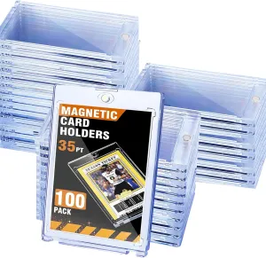 100ct Magnetic Card Holder for Trading Cards,35pt One Touch Card Holder,UV Protectors Hard Plastic,Display Card Case for Sports Card, Baseball Card Holders,Football Card,Game,Cards (100 Pack)