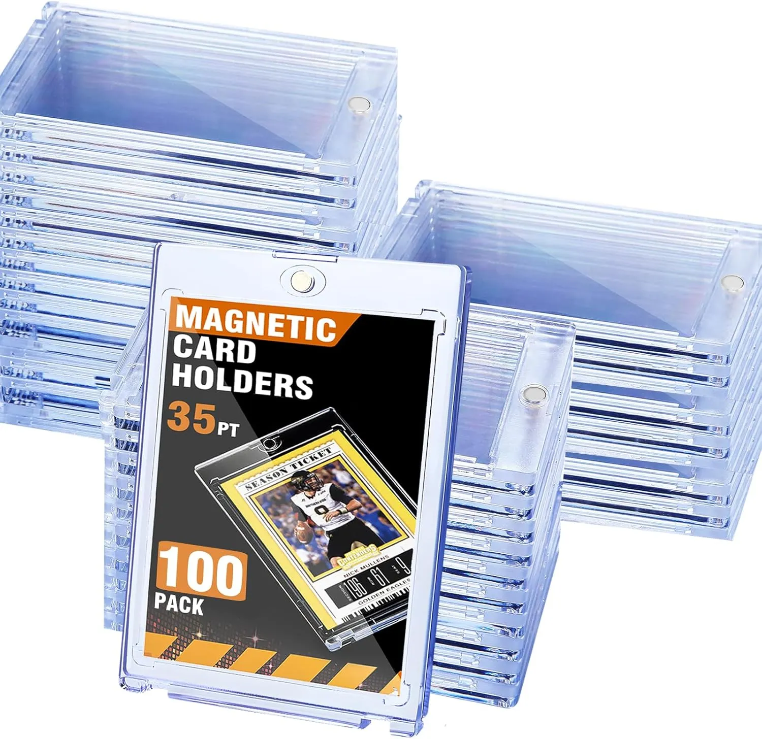 100ct Magnetic Card Holder for Trading Cards,35pt One Touch Card Holder,UV Protectors Hard Plastic,Display Card Case for Sports Card, Baseball Card Holders,Football Card,Game,Cards (100 Pack)
