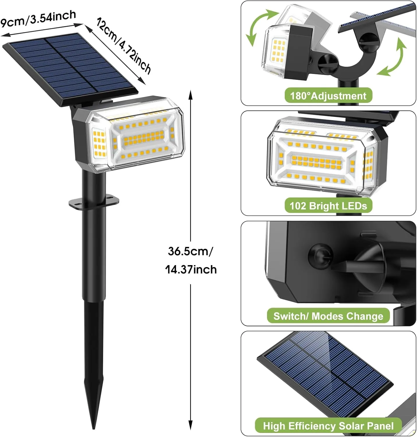 102 LED Solar Spot Lights Outdoor Waterproof IP65, Adjustable Landscape Spotlights, [8 Pack/4 Modes] Auto On/Off Solar Powered Flood Lights for Outside Yard Garden Wall Pathway (Warm White)