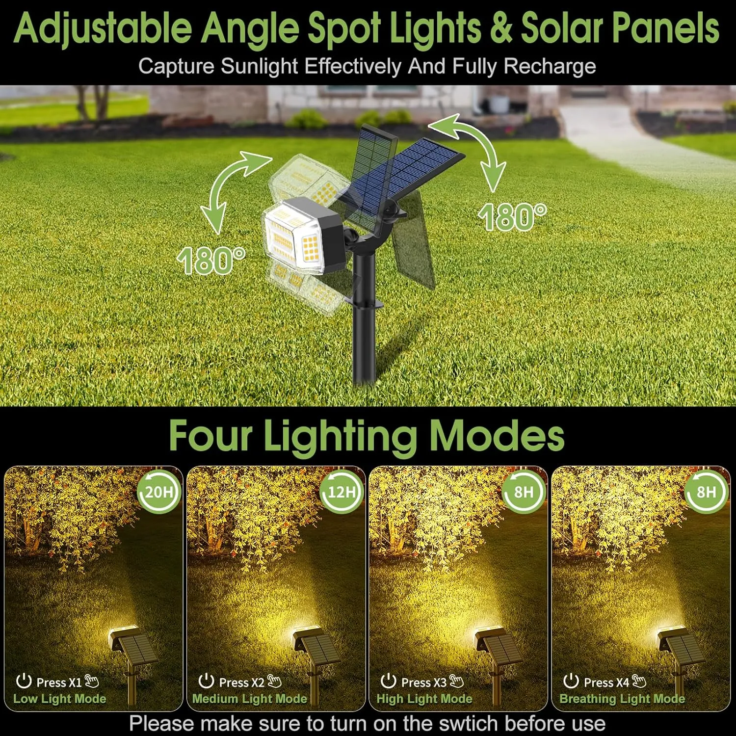 102 LED Solar Spot Lights Outdoor Waterproof IP65, Adjustable Landscape Spotlights, [8 Pack/4 Modes] Auto On/Off Solar Powered Flood Lights for Outside Yard Garden Wall Pathway (Warm White)
