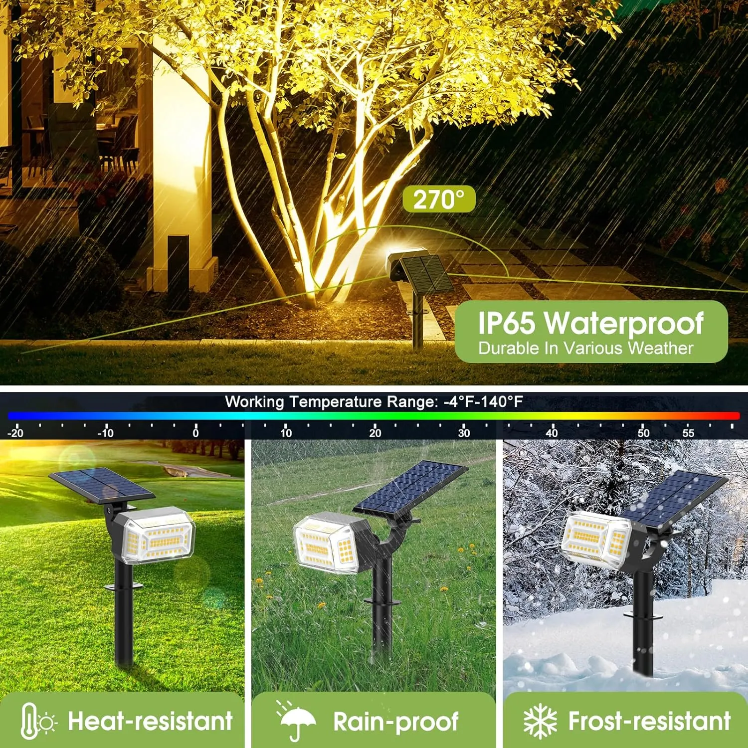 102 LED Solar Spot Lights Outdoor Waterproof IP65, Adjustable Landscape Spotlights, [8 Pack/4 Modes] Auto On/Off Solar Powered Flood Lights for Outside Yard Garden Wall Pathway (Warm White)