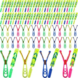 104 Pcs Flying Slingshot Toy with Led Lights and Whistle 52Pcs Led Arrow Helicopter and 52Pcs Launchers for Summer Outdoor Game Birthdays Gifts Glow in The Dark Party Supplies
