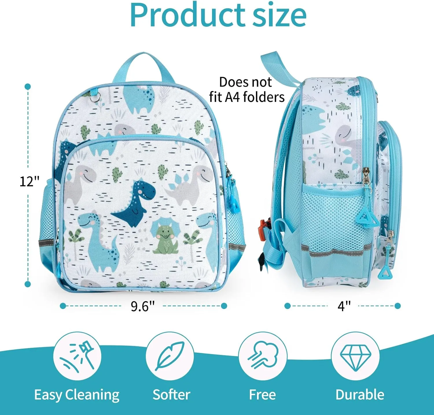 12 Inch Kids Toddler Preschool Travel Backpack Cute Cartoon Backpack For Girls Boys Baby School Bag for Ages 2-4 Daycare Travel Bags for Outdoor Sports Lightweight Anti-Loss(White dinosaur)