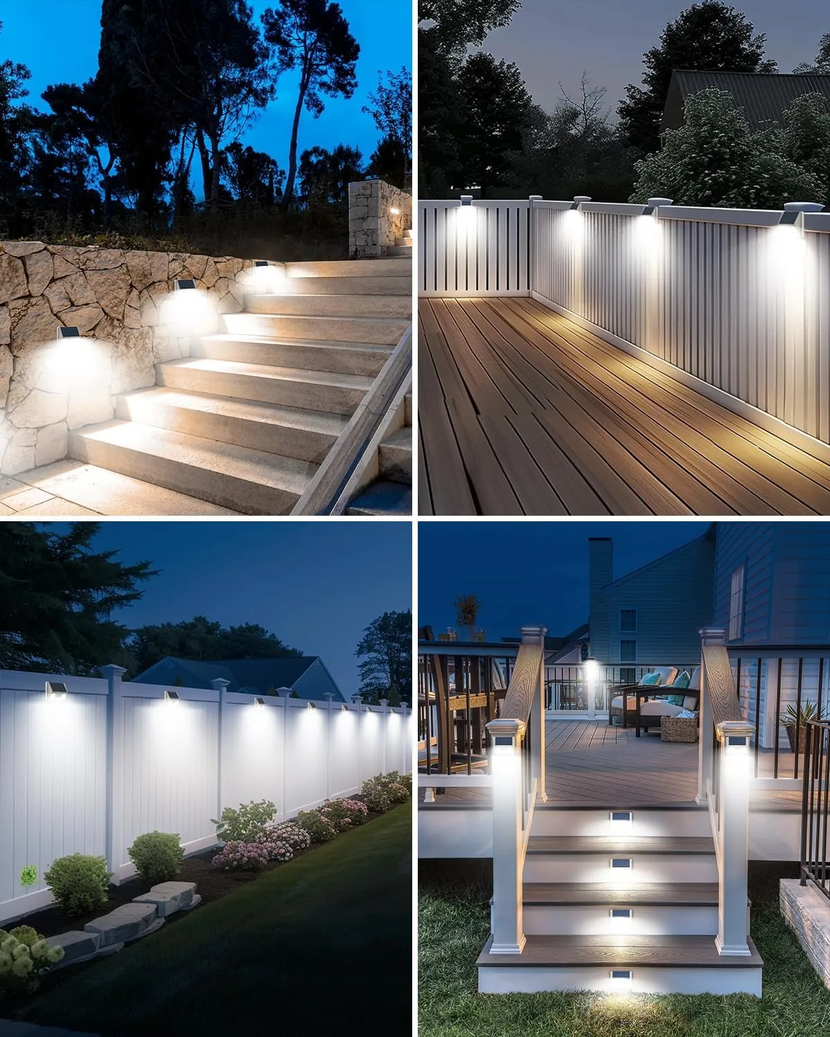 12 Pack Solar Lights Outdoor Motion Sensor, Waterproof Fence Lights with 3 Lighting Mode, Cool White LED Security Deck Lights for Outside Wall Yard Steps Stairs Garden - White