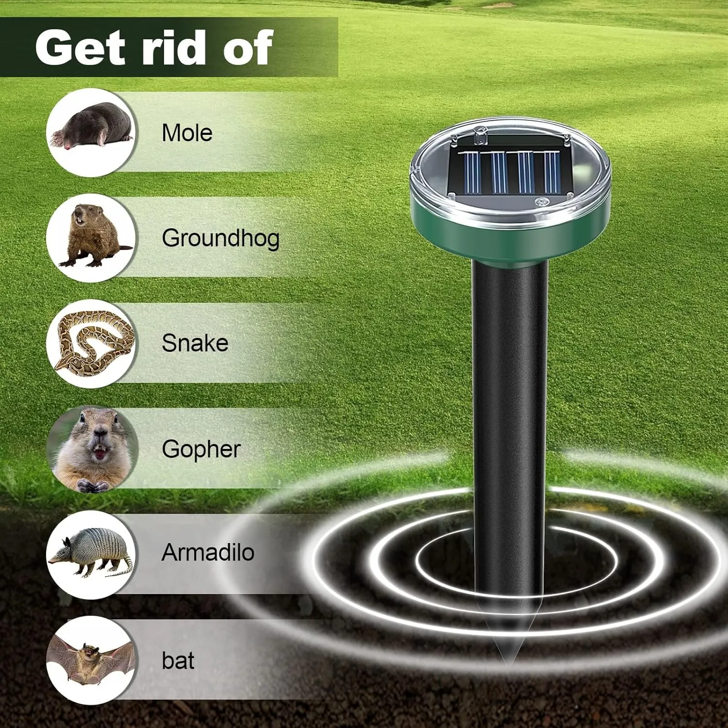 12 Pack Solar Powered Mole Repellent, Ultrasonic Snake, Groundhog, Gopher, Vole Sonic Mole Deterrent Spikes Outdoor for Lawn Garden & Yard