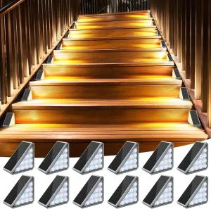 12 Pack Solar Stair Lights Outdoor Step Lights with Waterproof IP67 LED Solar Light for Outside Light Decor for Stair, Deck, Front Step, Front Porch, Patio, Garden and Backyard