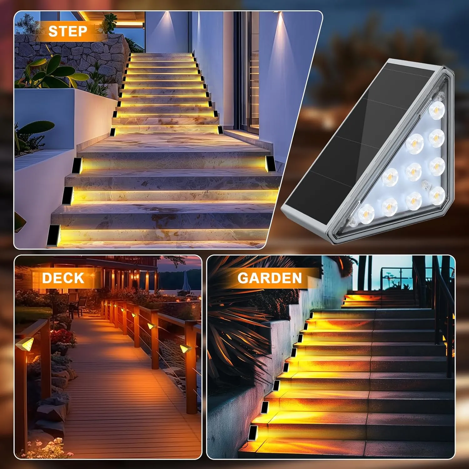 12 Pack Solar Stair Lights Outdoor Step Lights with Waterproof IP67 LED Solar Light for Outside Light Decor for Stair, Deck, Front Step, Front Porch, Patio, Garden and Backyard