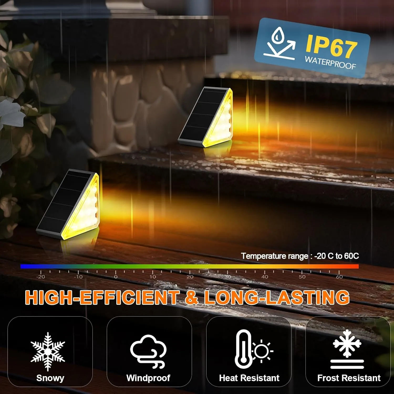 12 Pack Solar Stair Lights Outdoor Step Lights with Waterproof IP67 LED Solar Light for Outside Light Decor for Stair, Deck, Front Step, Front Porch, Patio, Garden and Backyard
