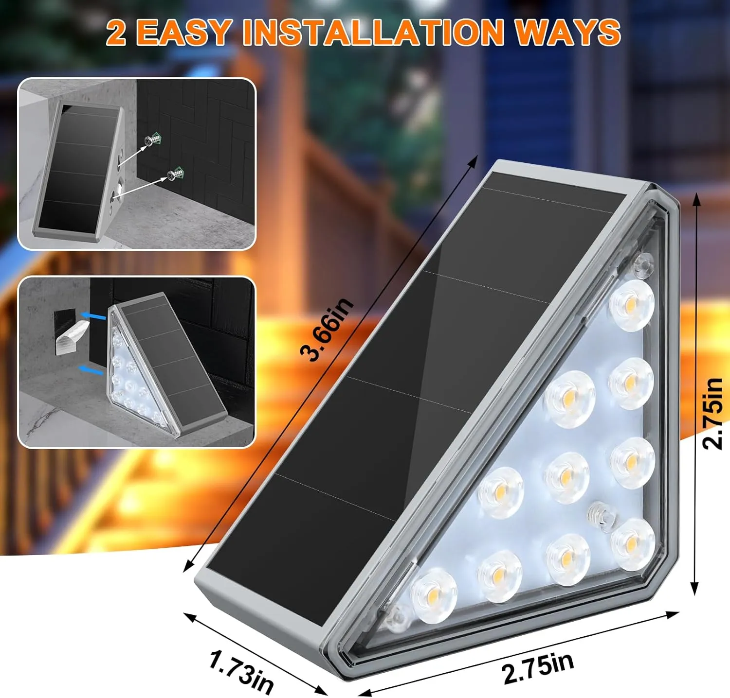 12 Pack Solar Stair Lights Outdoor Step Lights with Waterproof IP67 LED Solar Light for Outside Light Decor for Stair, Deck, Front Step, Front Porch, Patio, Garden and Backyard