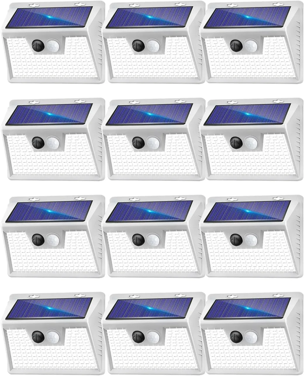 12Pack White 2Pack Black，140LED/3 Modes Motion Sensor Outdoor Lights Solar Powered, Wireless IP65 Waterproof Solar Wall Lights Outdoor Lights, Bright for Deck Fence Patio Front Door