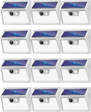 12Pack White 2Pack Black，140LED/3 Modes Motion Sensor Outdoor Lights Solar Powered, Wireless IP65 Waterproof Solar Wall Lights Outdoor Lights, Bright for Deck Fence Patio Front Door