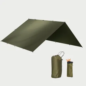 12x12 ft Waterproof Camping tarp, Portable Hammock Rain Fly, Reusable Ultralight Survival Shelter, Olive Green Rectangle Camping Tent Tarp with Stakes, Wind Ropes and Carry Bag