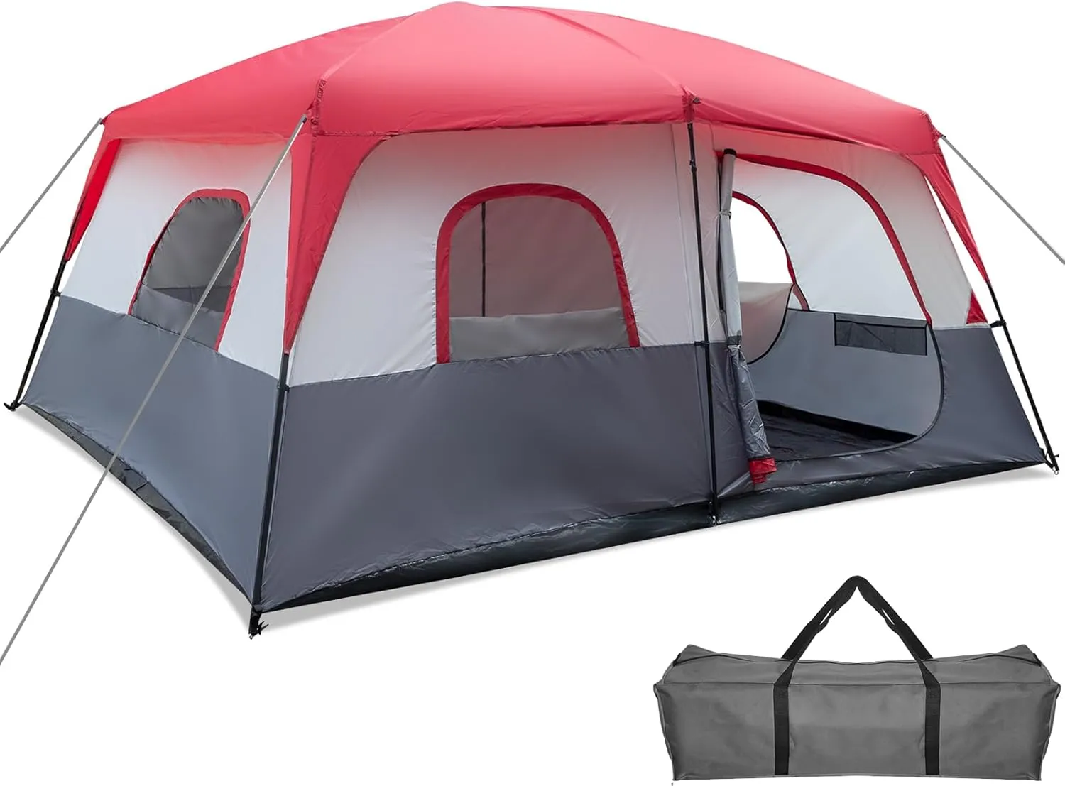 14 Person Large Camping Tent with 2 Rooms for Family, Waterproof Instant Cabin Tent Portable Family Tent Dome Tent Easy Setup for Camping Hiking Mountaineering, Red/White