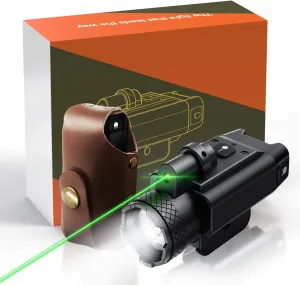 1500 Lumens Green Laser Pistol Light, Weapon Light, 2200mAhBattery Included, with Two Brightness Levels White LED, and Strobe Mode, Magnetic USB Rechargeable Tactical Flashlight with 1913 or GL Rail