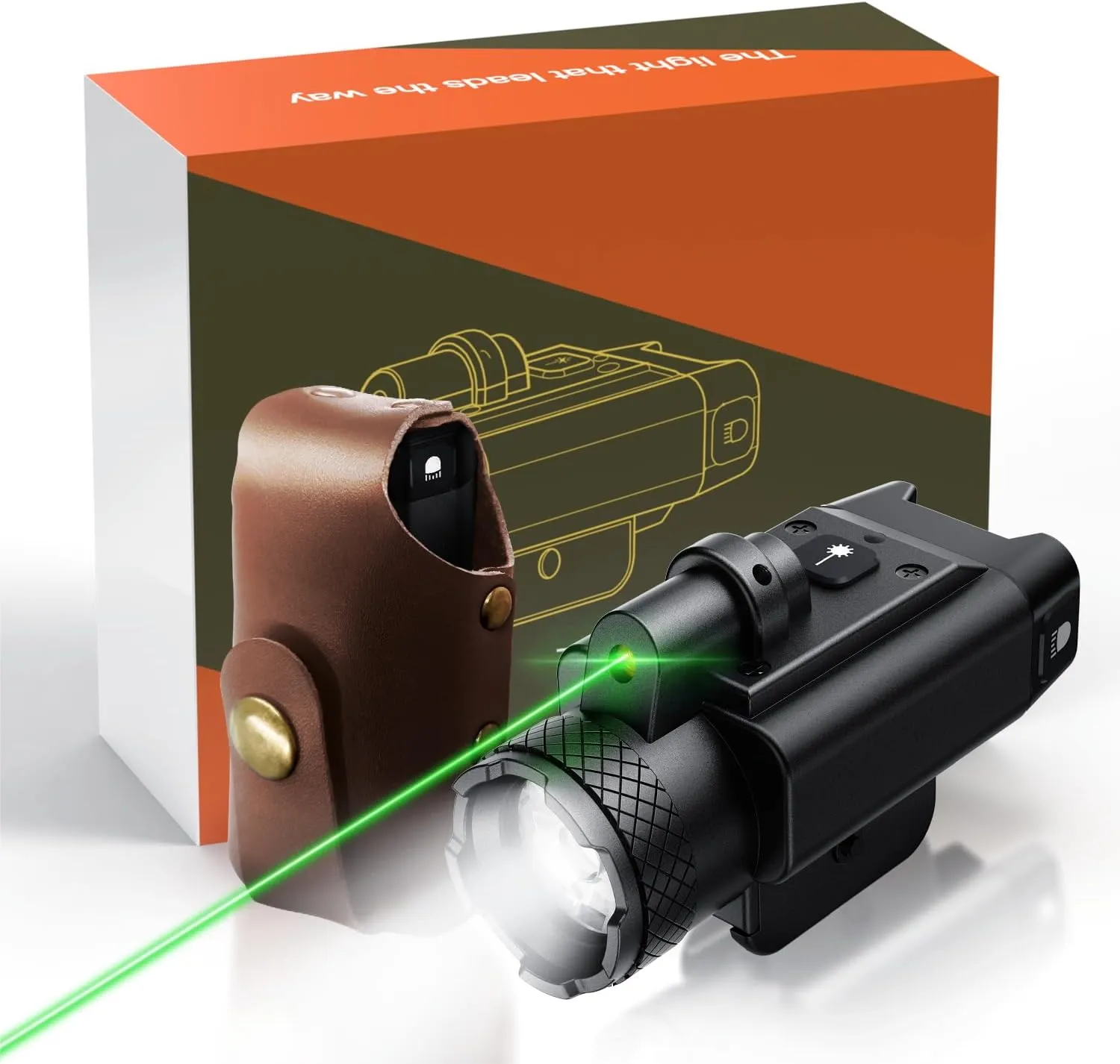 1500 Lumens Green Laser Pistol Light, Weapon Light, 2200mAhBattery Included, with Two Brightness Levels White LED, and Strobe Mode, Magnetic USB Rechargeable Tactical Flashlight with 1913 or GL Rail