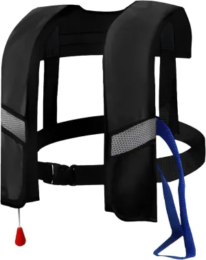 150N Unisex Automatic Life Jacket - Lightweight Inflatable Flotation Device with Reflective Patches, Whistle, Extra Tube - Suitable for Rowing